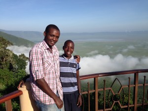 PZ Counselor Adam Musa and Mazera at Ngorongoro Crater overlook.